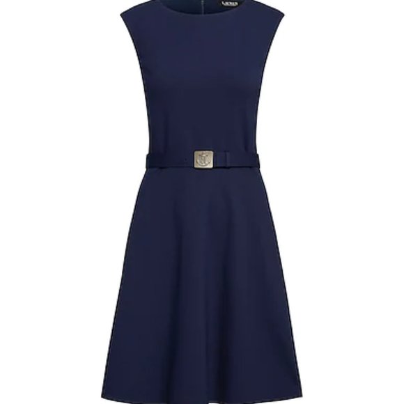 Lauren Ralph Lauren Women's Sleeveless Belted Ponte Dress Navy Size:  18 - Picture 1 of 5